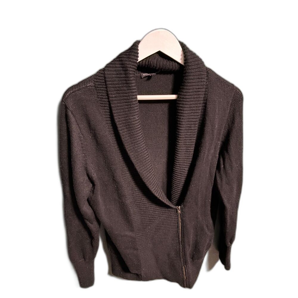 Eileen Fisher Sweater Cardigan Womens Size Large Black Merino Wool Chunky Zip